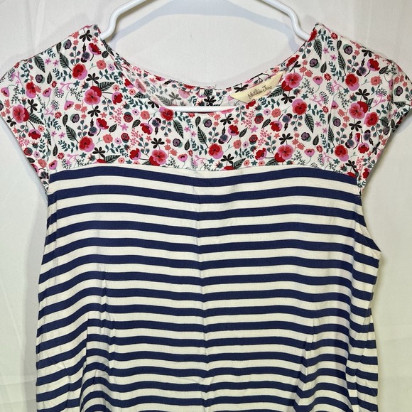 Matilda Jane Womens Size S Floral Stripe blue pink Tunic Top Cap Sleeve Buttons - Picture 3 of 7
